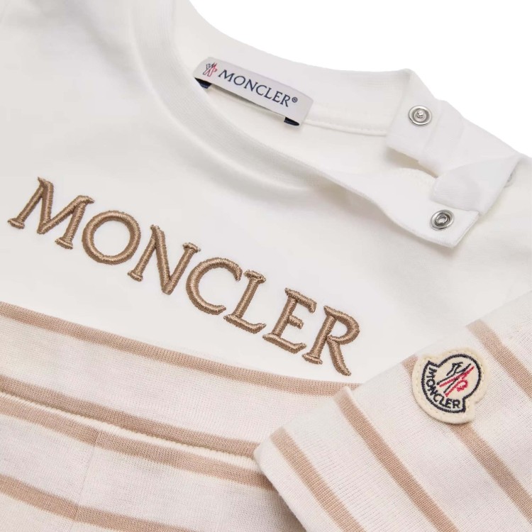 MONCLER Completo 3 pezzi beige a righe neonati