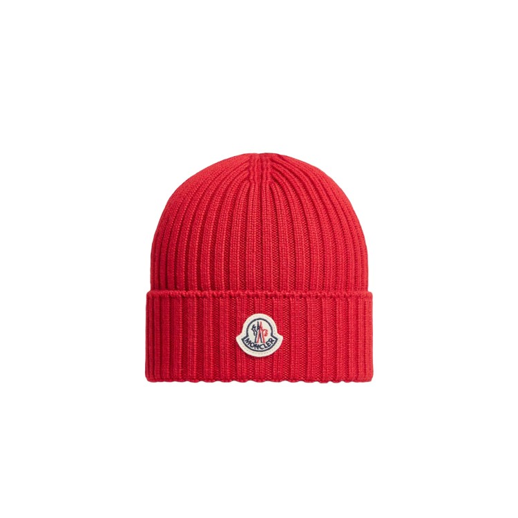 MONCLER Berretto rosso in lana patch logo bambini