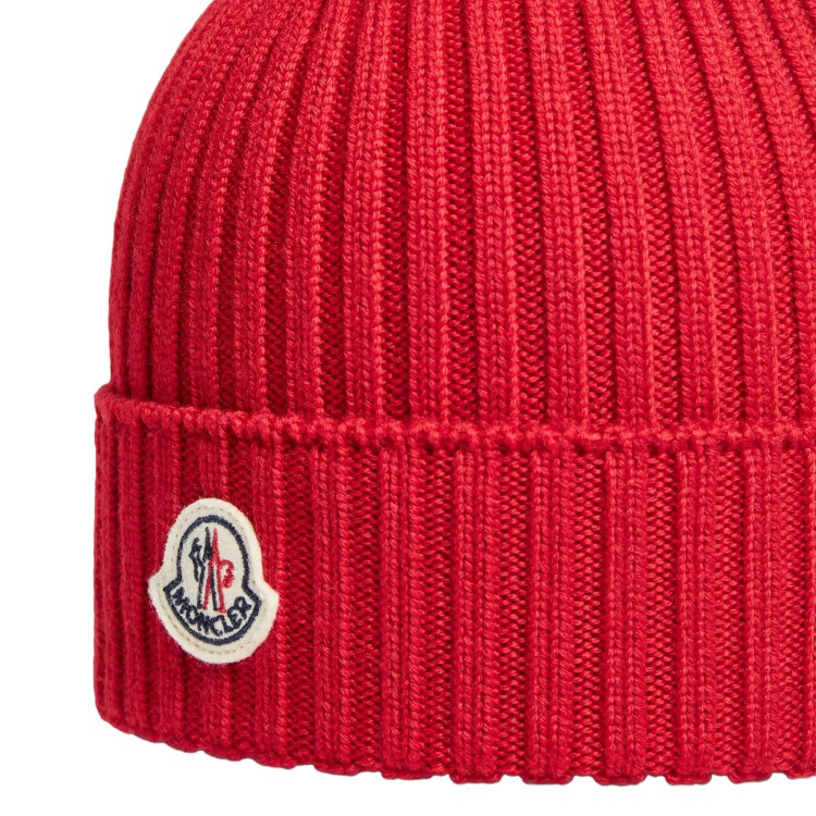 MONCLER Berretto rosso in lana patch logo bambini