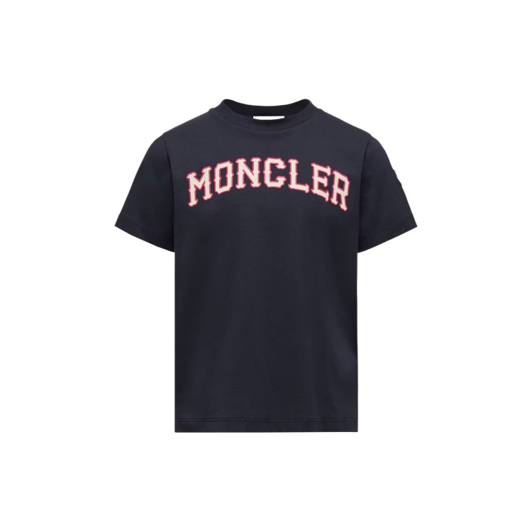 MONCLER T-shirt blu navy con maxi logo bambini