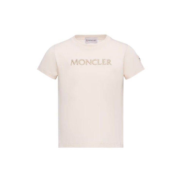 MONCLER T-shirt crema con logo ricamato bambini