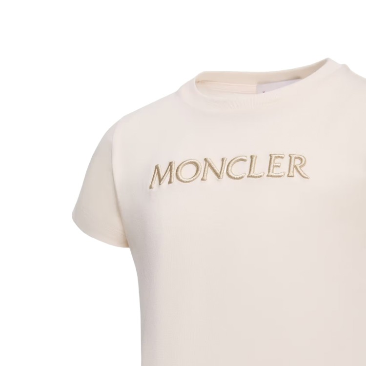 MONCLER T-shirt crema con logo ricamato bambini