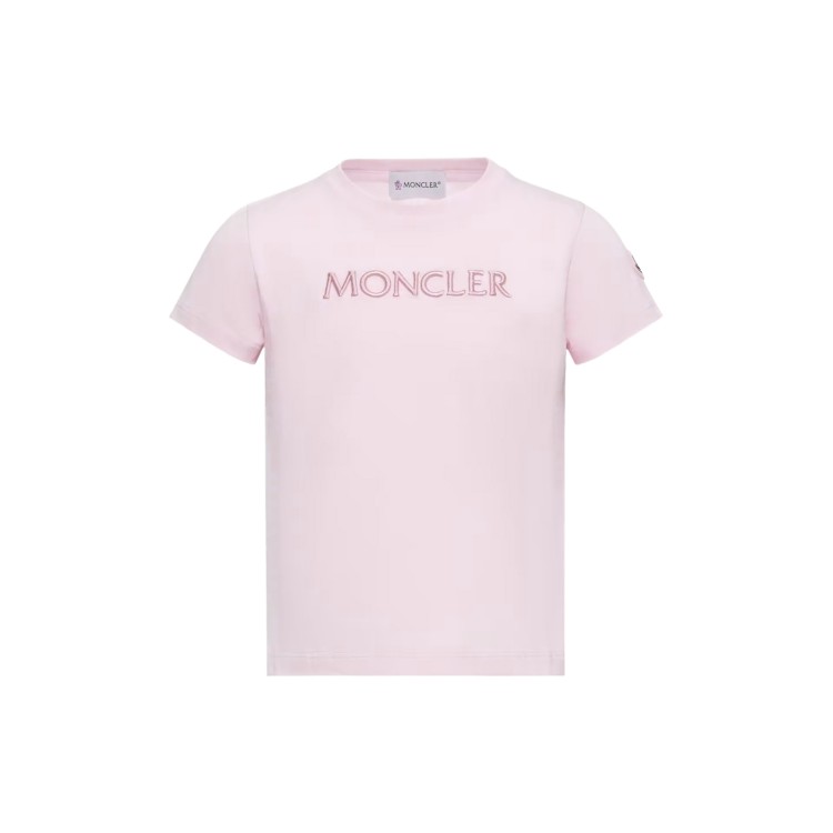 MONCLER T-shirt rosa con logo ricamato bambini
