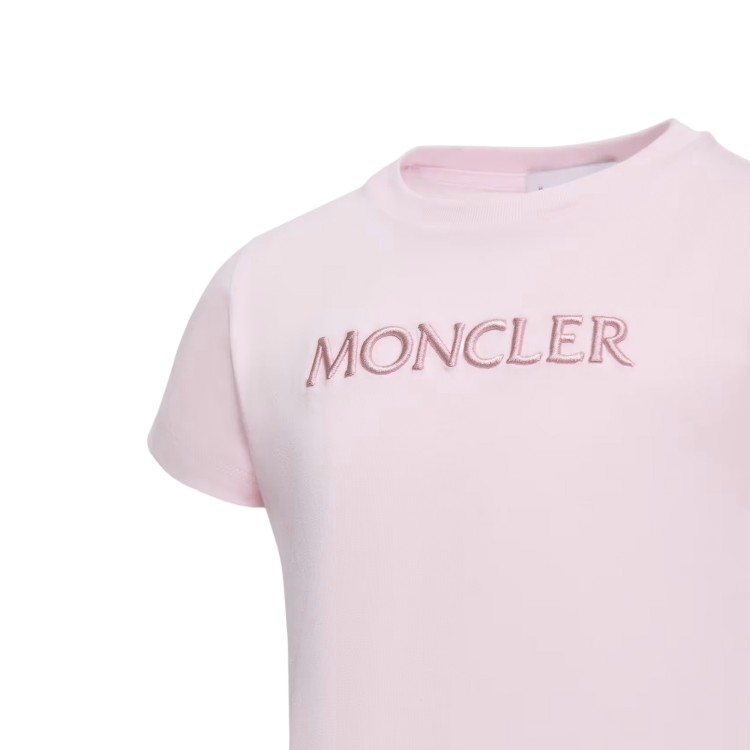 MONCLER T-shirt rosa con logo ricamato bambini