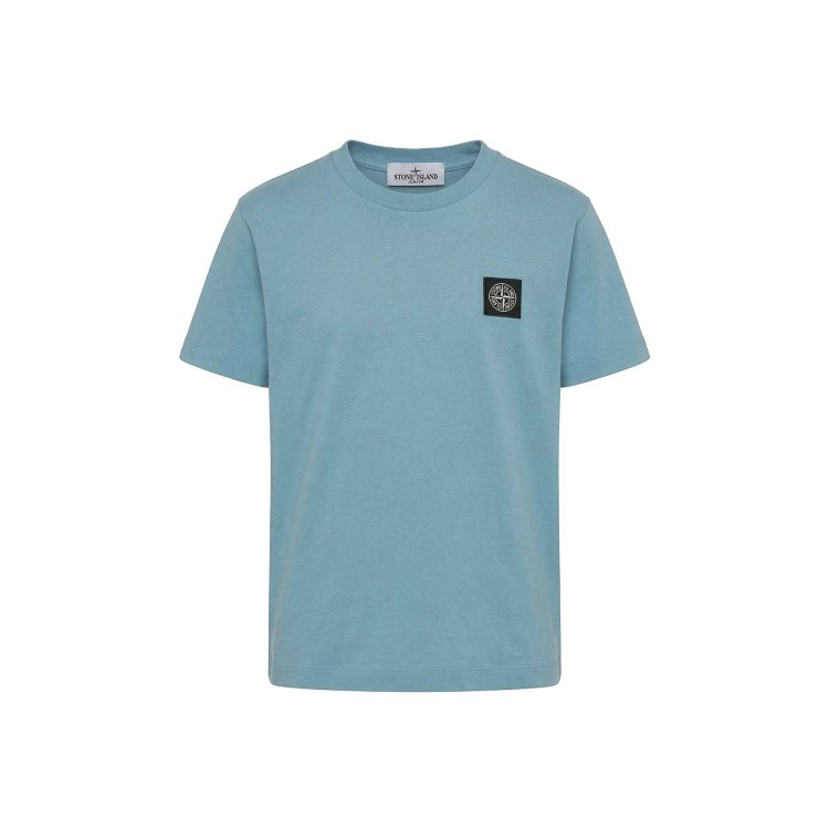STONE ISLAND T-shirt azzurra patch logo nera bambini