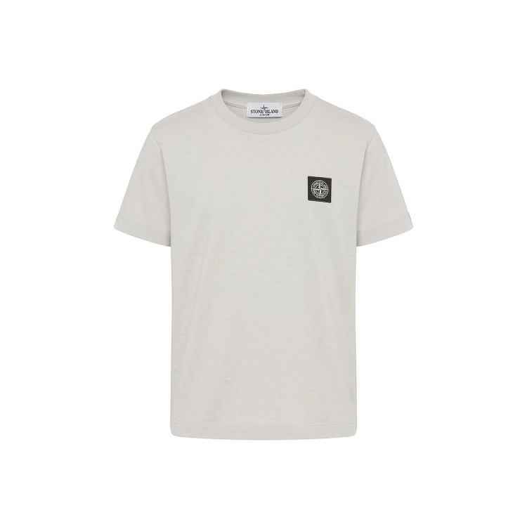 STONE ISLAND T-shirt grigio perla patch logo nera bambini