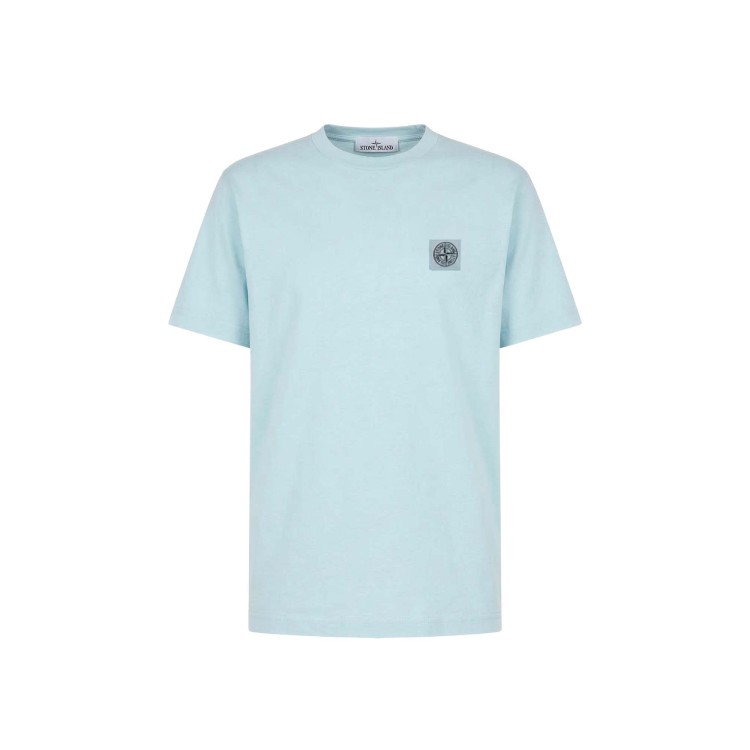 STONE ISLAND T-shirt celeste con patch logo bambini