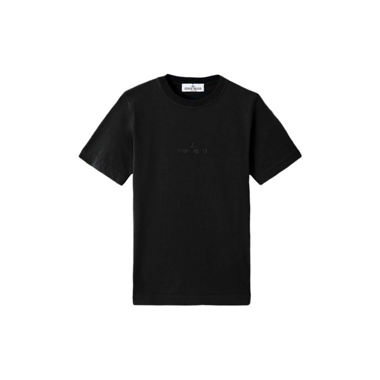 STONE ISLAND T-shirt nera logo ricamato bambini