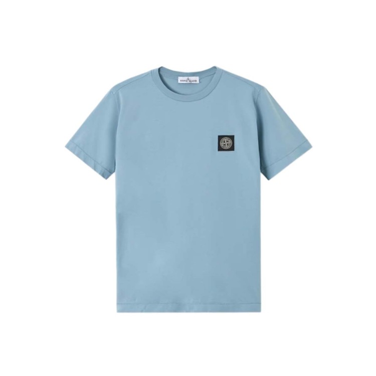 STONE ISLAND T-shirt azzurra con logo patch bambini