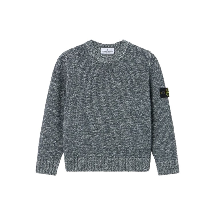 STONE ISLAND Maglia blu navy a costine girocollo bambini