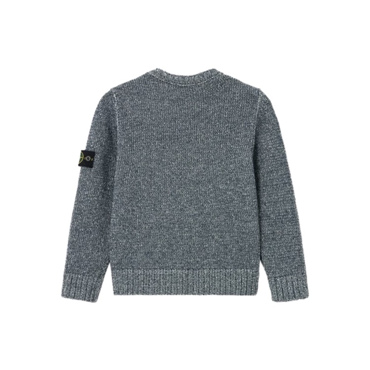 STONE ISLAND Maglia blu navy a costine girocollo bambini