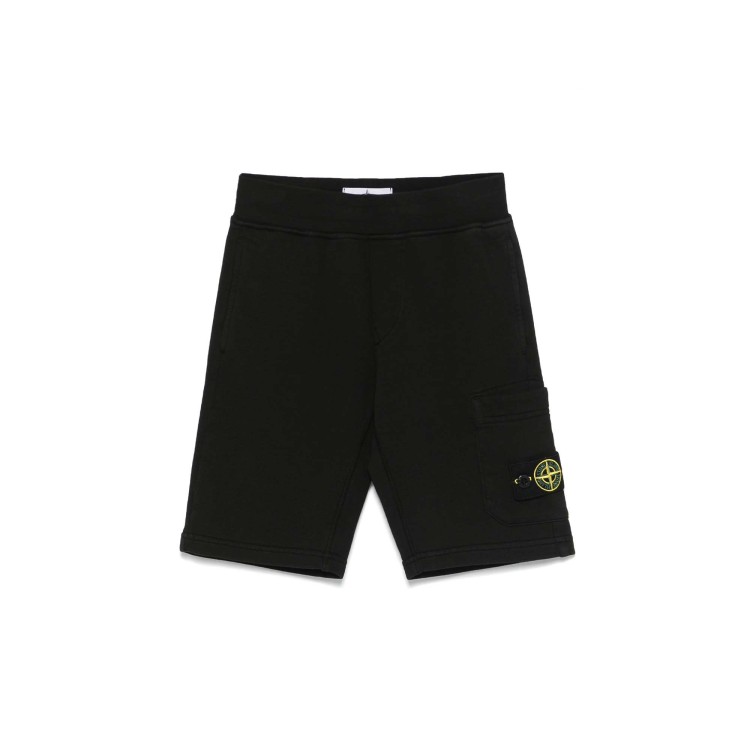STONE ISLAND Shorts neri in felpa bambini