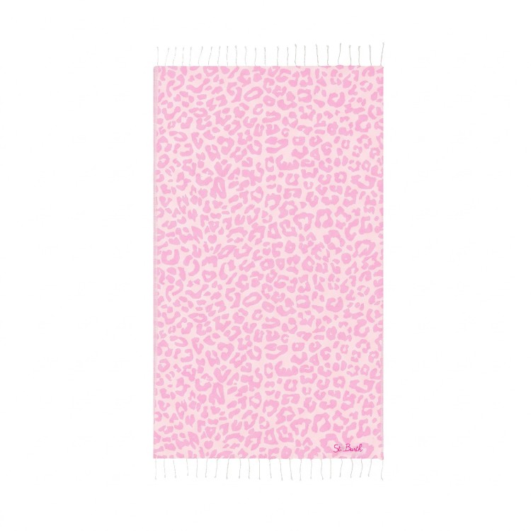 SAINT BARTH Telo mare rosa leopardato bambina