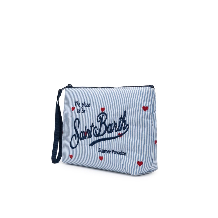 SAINT BARTH Pochette blu navy a righe con cuori bambina