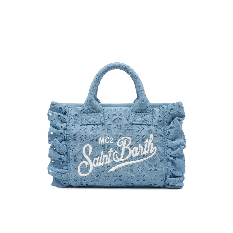 SAINT BARTH Borsa Vanity Mini in sangallo celeste bambina