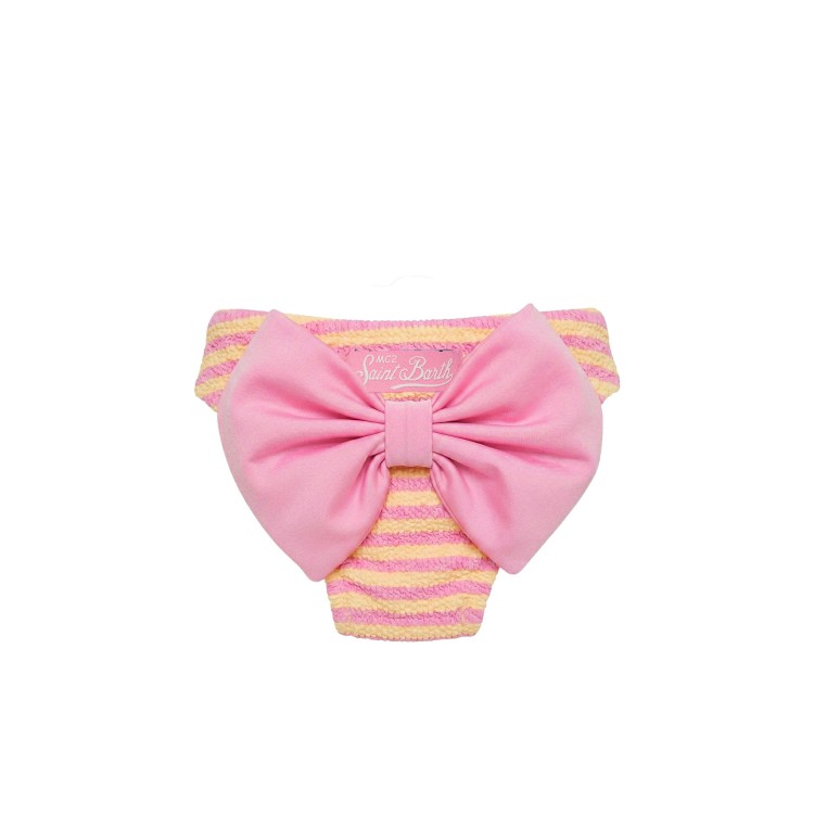 SAINT BARTH Slip rosa a righe crinkle con fiocco bambina
