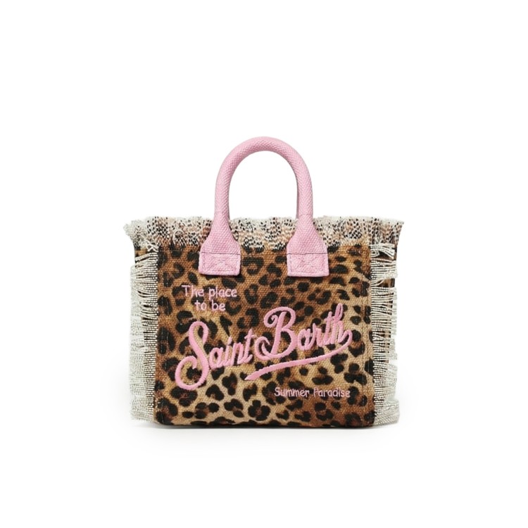 SAINT BARTH Borsa Vanity Mini leopardata in canvas bambina
