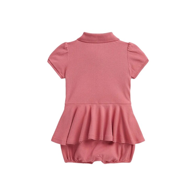 RALPH LAUREN Pagliaccetto rosa salmone con logo neonata