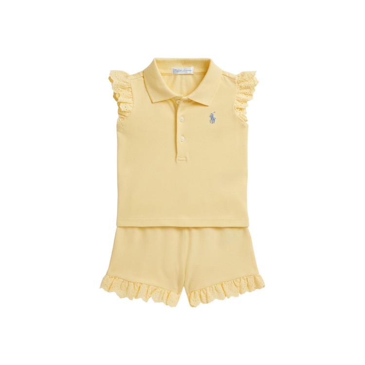 RALPH LAUREN Completo giallo polo e shorts neonata