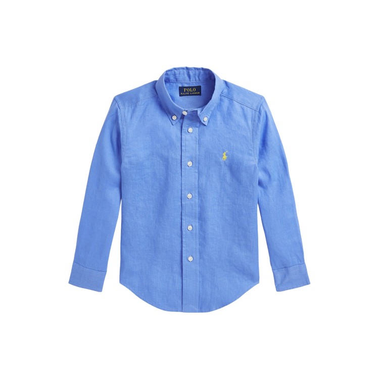 RALPH LAUREN Camicia azzurra in lino bambino
