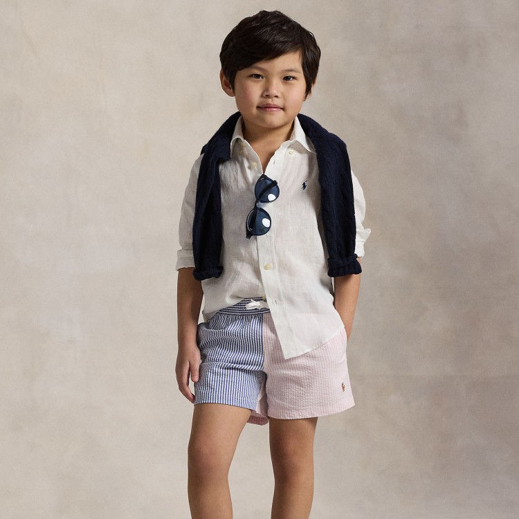 RALPH LAUREN Camicia bianca in lino bambino