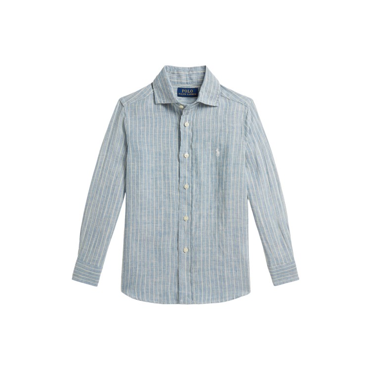 RALPH LAUREN Camicia celeste a righe in lino bambino