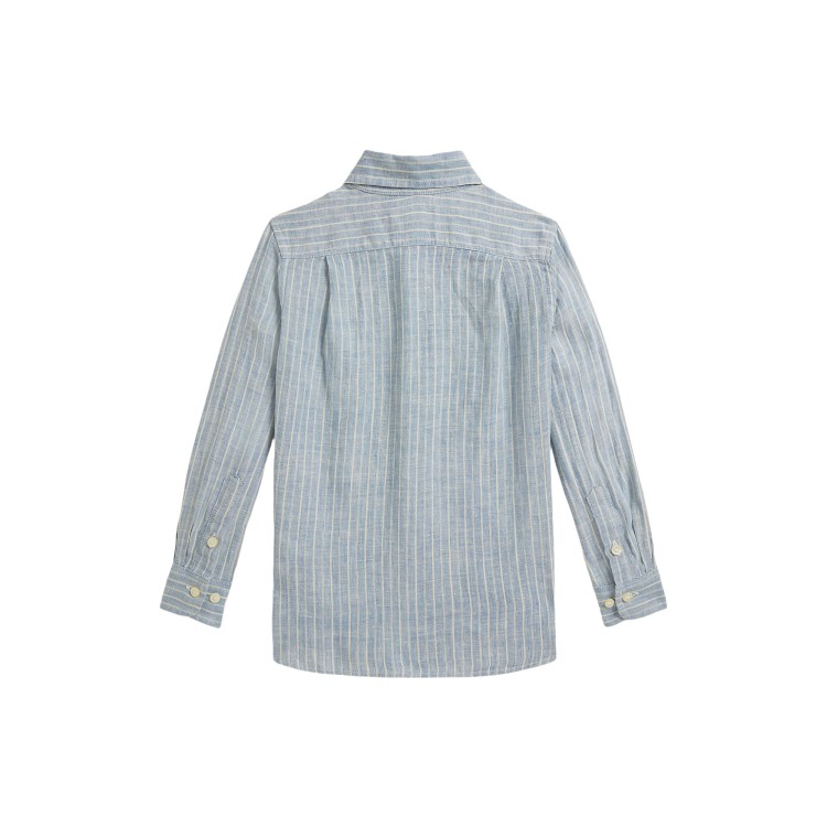 RALPH LAUREN Camicia celeste a righe in lino bambino