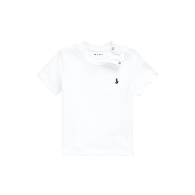 RALPH LAUREN T-shirt bianca Pony navy neonati