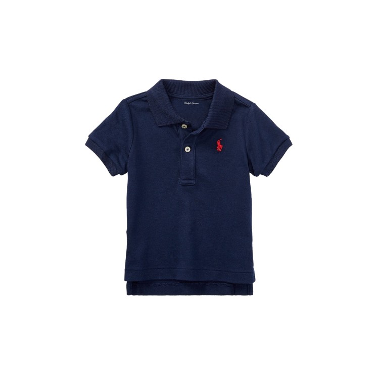 RALPH LAUREN Polo blu con logo rosso neonato