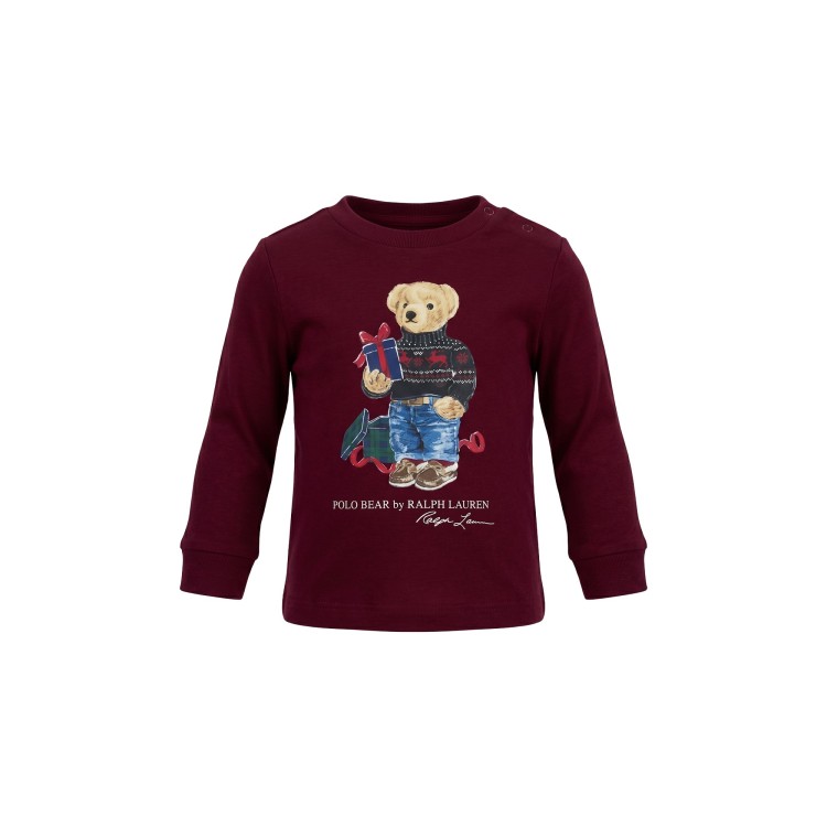 RALPH LAUREN T-shirt girocollo bordoeaux neonato