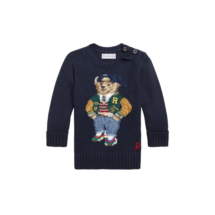 RALPH LAUREN Maglione blu navy girocollo Polo Bear bambini