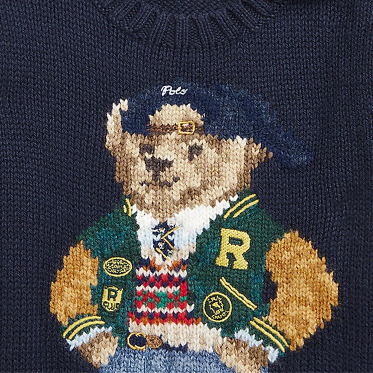RALPH LAUREN Maglione blu navy girocollo Polo Bear bambini