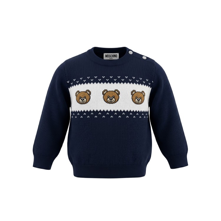 MOSCHINO Maglione girocollo blu panna neonato