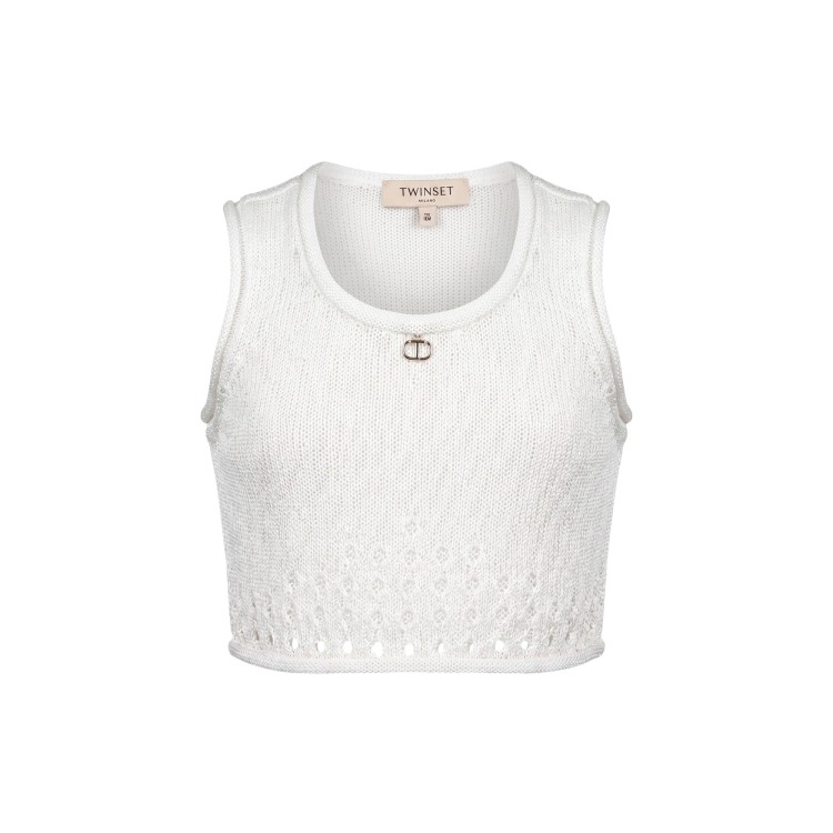TWIN-SET Top bianco traforato lamé bambina