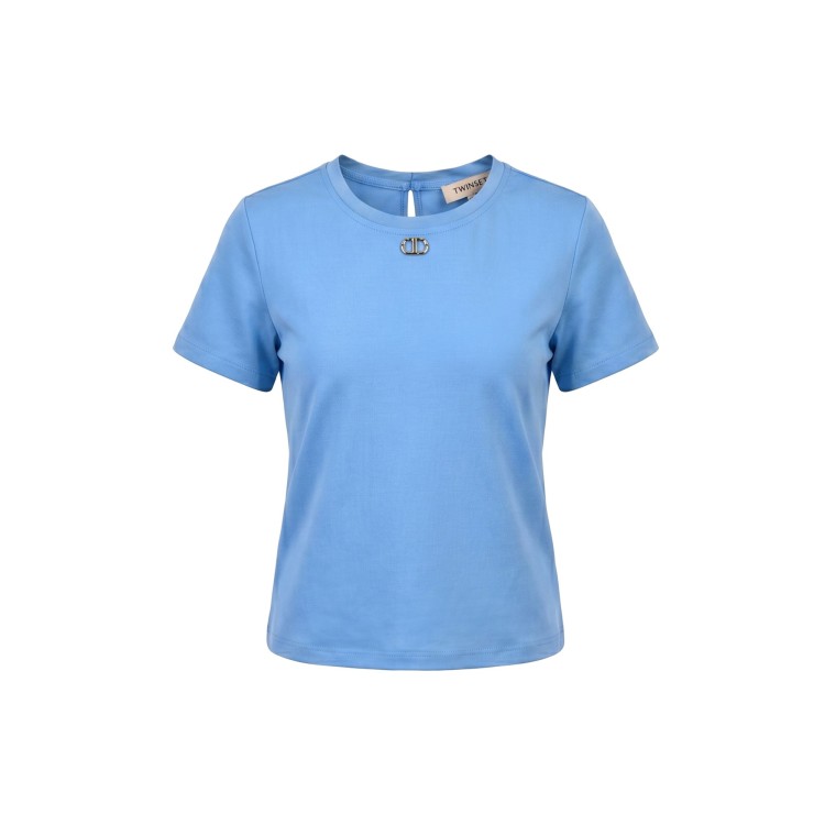 TWIN-SET T-shirt azzurra con design a inserti bambina