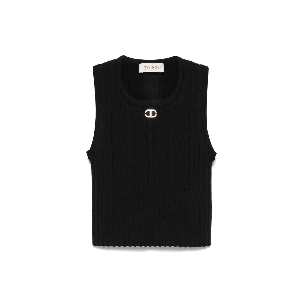 TWIN-SET Top nero smanicato...