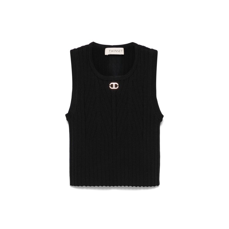 TWIN-SET Top nero smanicato con logo bambina