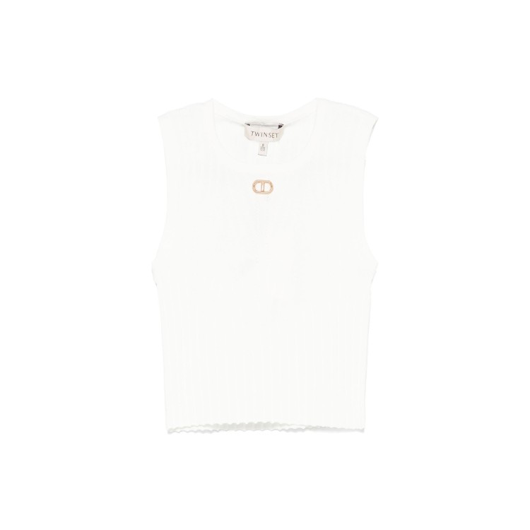 TWIN-SET Top bianco smanicato con logo bambina