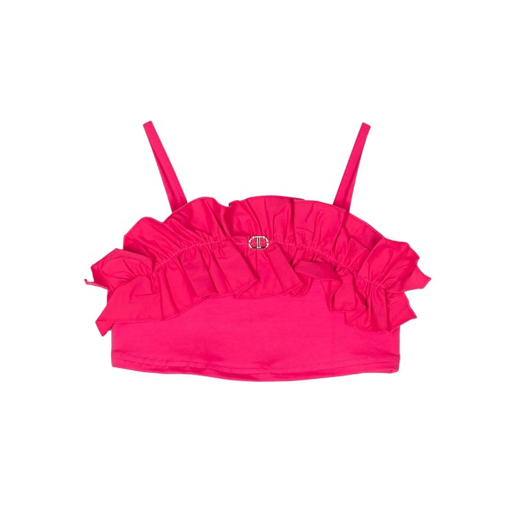 TWIN-SET Top cropped fucsia con volant bambina