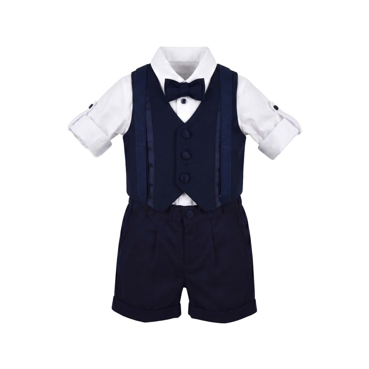 BABY A Completo blu navy con gilet e shorts neonato