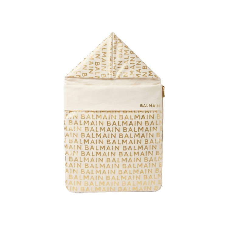 BALMAIN Sacco nascita bianco logato oro