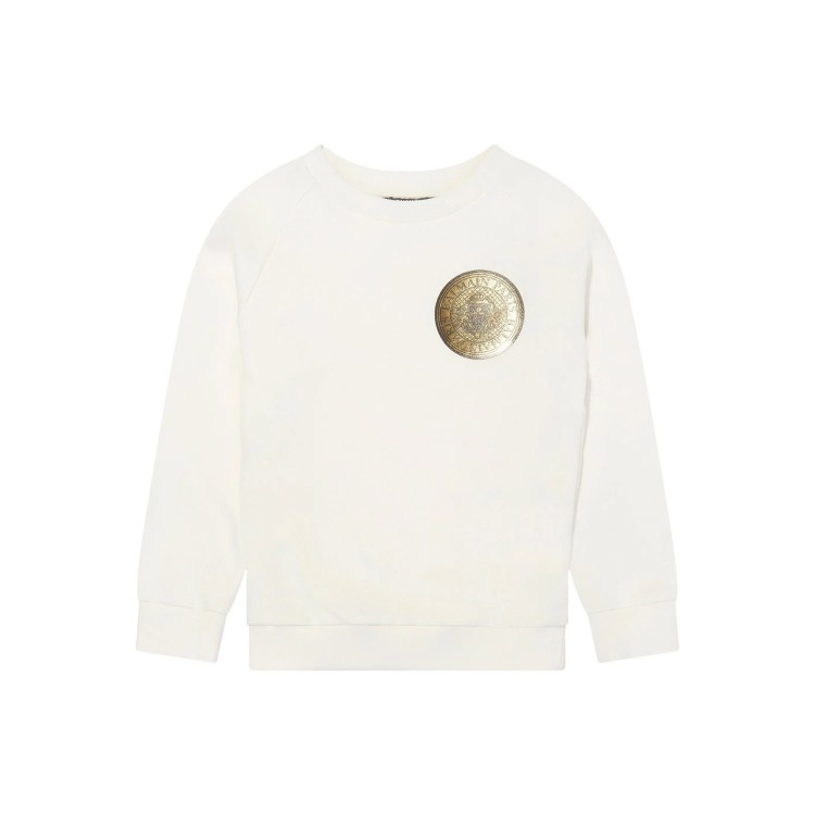 BALMAIN Felpa bianca con stampa oro frontale per bambina