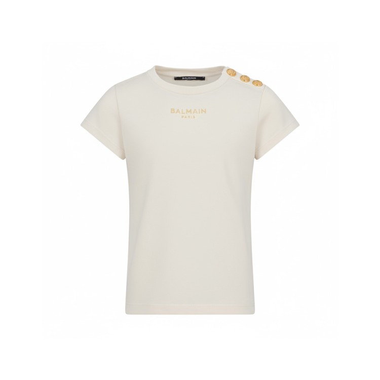 BALMAIN T-shirt avorio logo dorato bambini