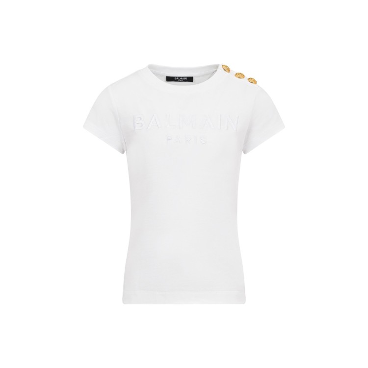 BALMAIN T-shirt bianca logo ricamato bambini