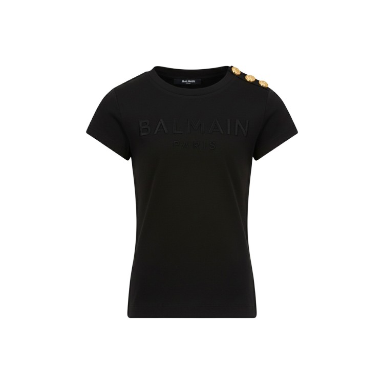 BALMAIN T-shirt nera logo ricamato bambini