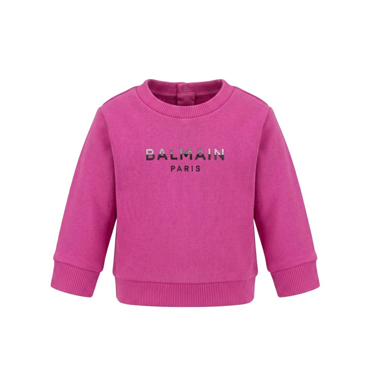 BALMAIN Felpa con logo goffrato rosa per neonata