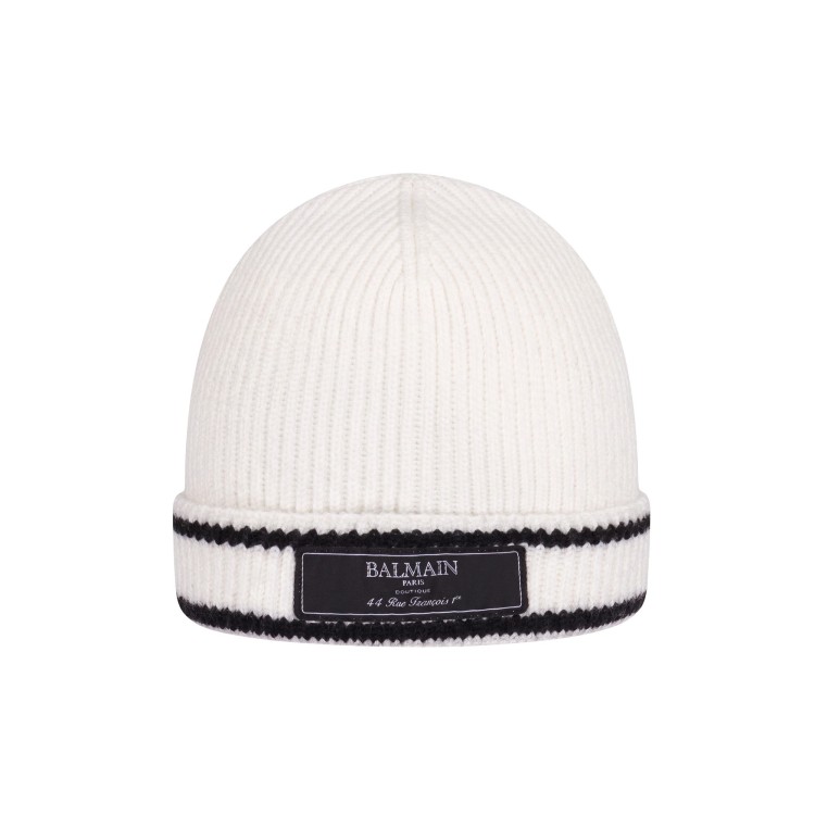 BALMAIN Cappello bianco nero a coste con logo per bambino