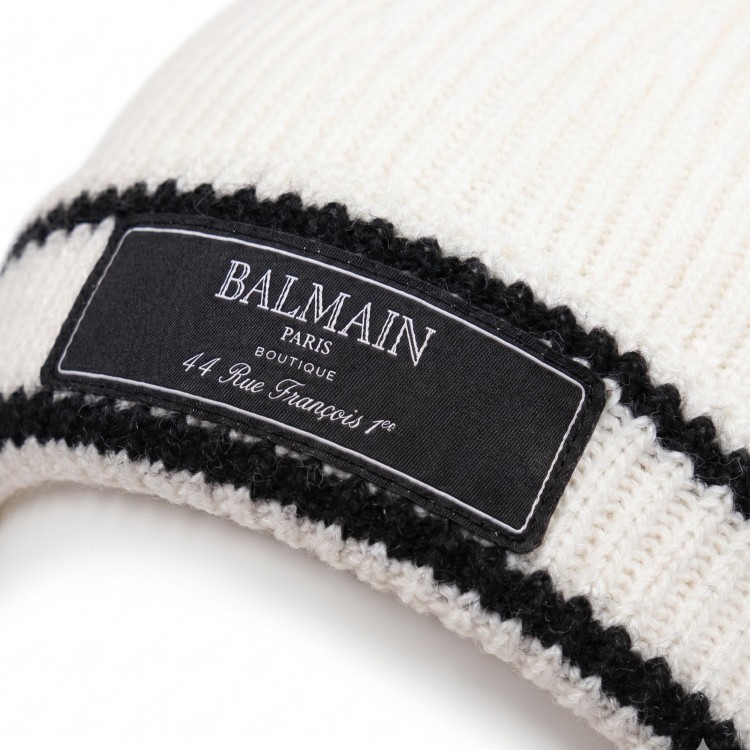 BALMAIN Cappello bianco nero a coste con logo per bambino