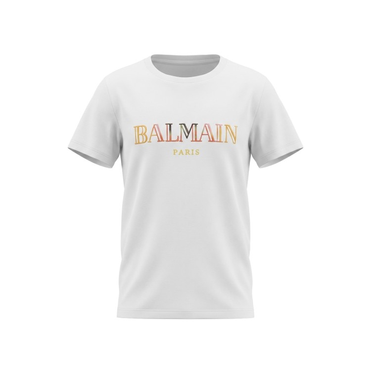 BALMAIN T-shirt bianca con logo multicolore bambini