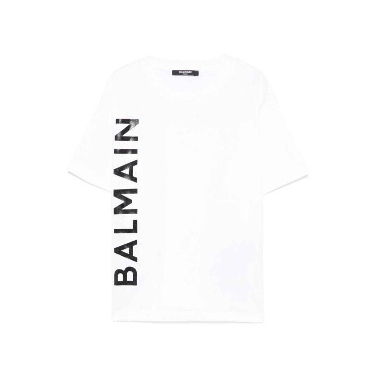 BALMAIN T-shirt bianca con stampa logo frontale bambini